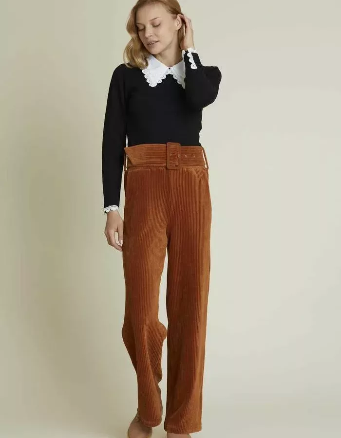 Pantalon Large en velours camel