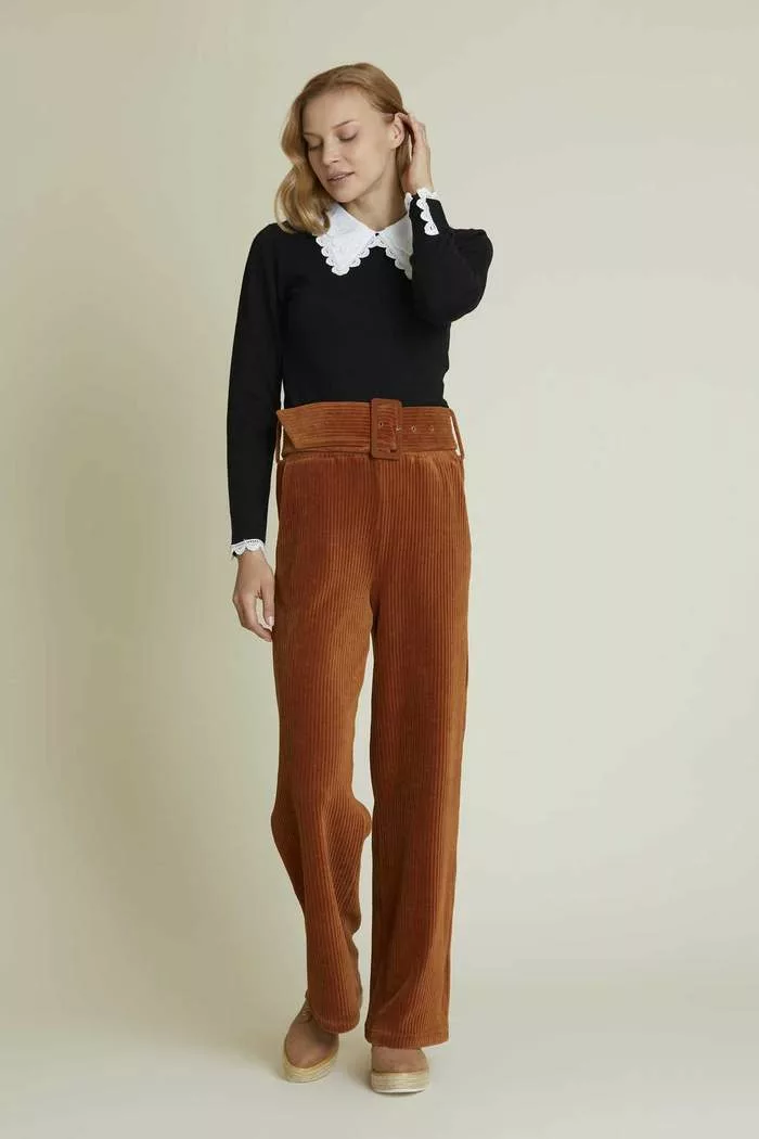 Pantalon Large en velours camel – Image 2