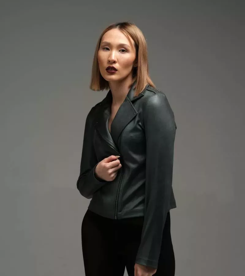 Blouson effet cuir Vert