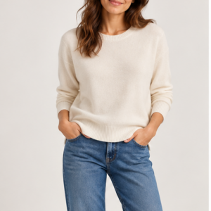 Pull cachemire col rond écru
