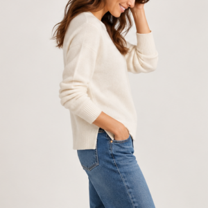 Pull cachemire col rond écru