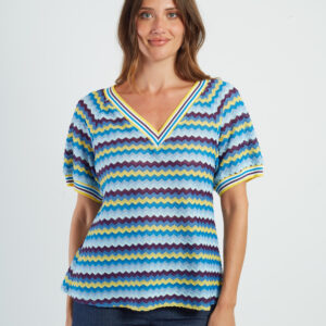 t-shirt en maille bleu ou kaki