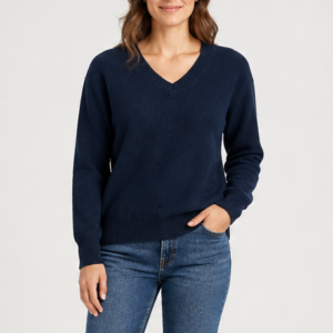 Pull col v en cachemire bleu