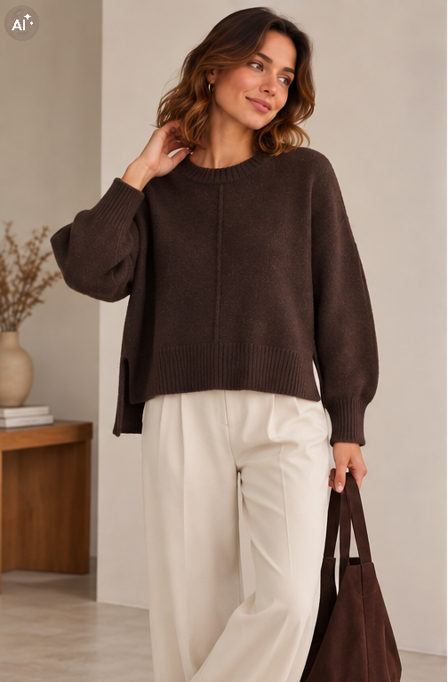 Pull en Cachemire Marron – Image 2