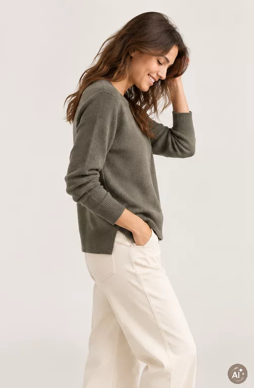 Pull en cachemire kaki