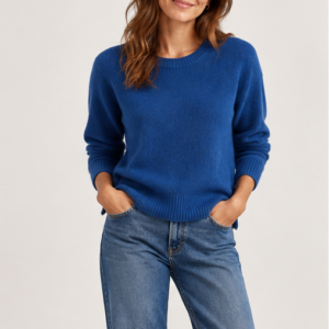 Pull cachemire col rond bleu