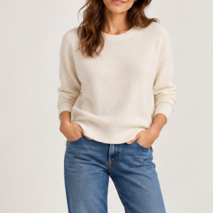 Pull cachemire col rond écru
