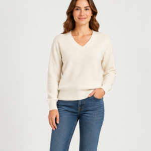 Pull col v en cachemire écru