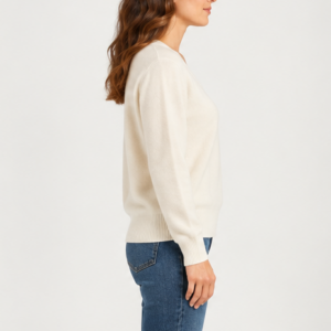 Pull col v en cachemire écru