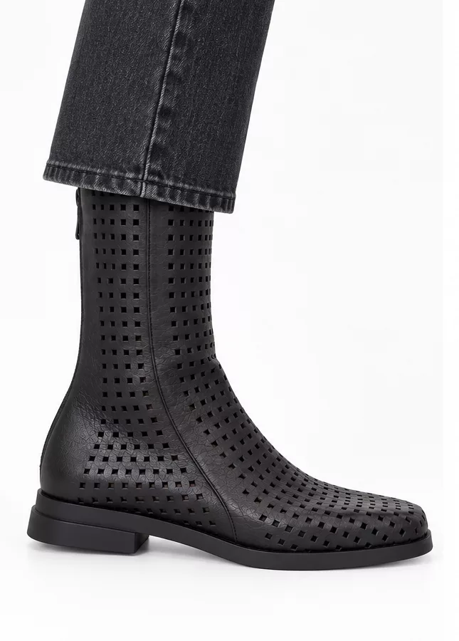 Bottine en cuir perforé noir Paroal