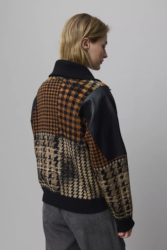 Pull imprimé pied de poule et cuir – Image 3