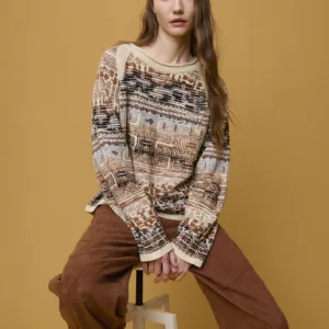 Pull fin beige et marron