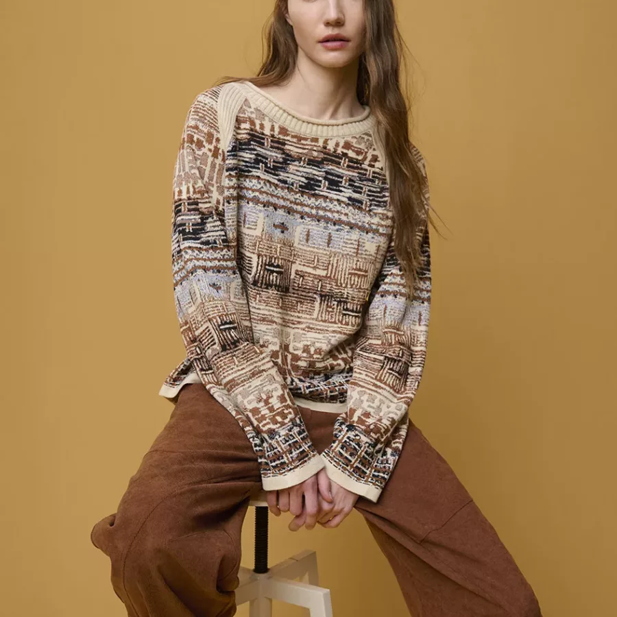 Pull fin beige et marron