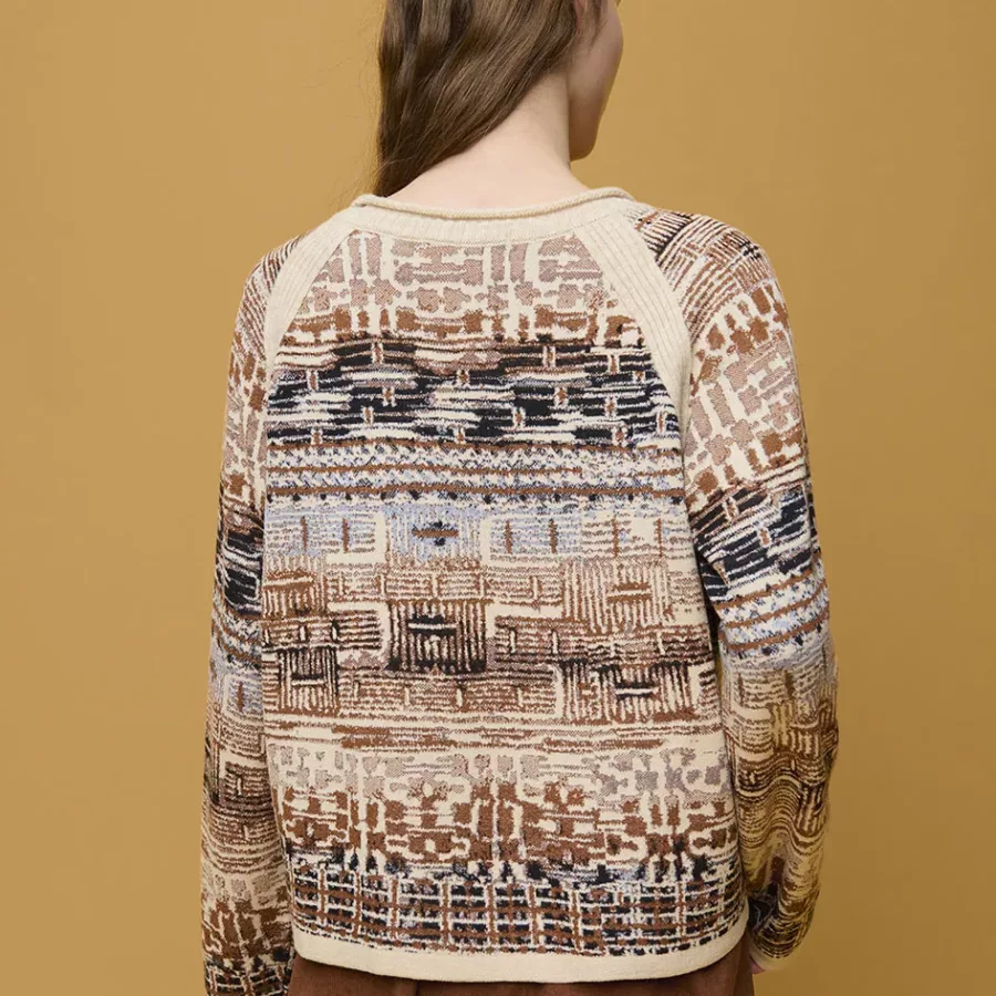 Pull fin beige et marron