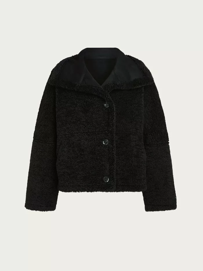 Veste courte noire réversible bouclette ou nubuck – Image 6