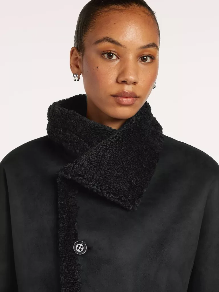Veste courte noire réversible bouclette ou nubuck – Image 2