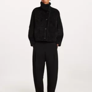 Veste courte noire réversible bouclette ou nubuck