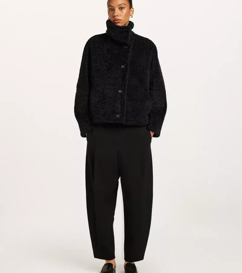Veste courte noire réversible bouclette ou nubuck