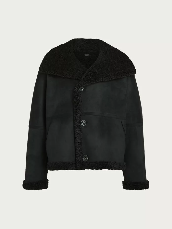 Veste courte noire réversible bouclette ou nubuck – Image 5